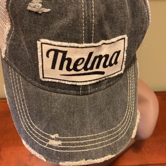 Dark gray & cream distressed “Thelma” cap. - Picture 4 of 7